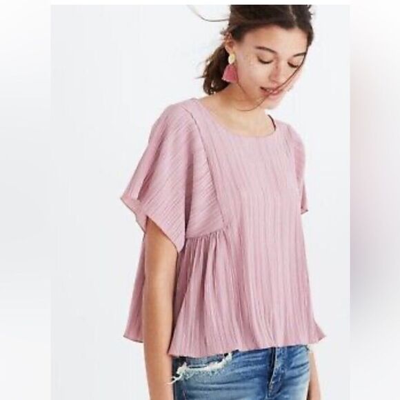 MADEWELL Mauve Texture & Thread Micropleat Short Sleeve Boxy Top Size Small - Picture 3 of 9